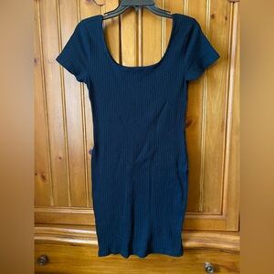 Wild Fable Black Ribbed Bodycon Mini Dress with Scoop Neck and Short Sleeves